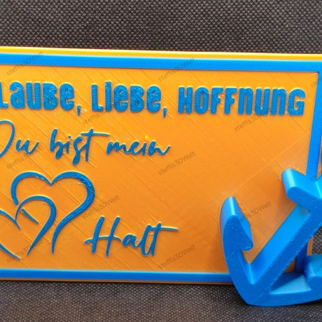 Selbststehende Karte „Glaube Liebe Hoffnung“ Deutsche Version
