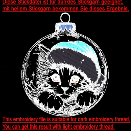 Neu Stickdatei Christbaumkugel Katze Kitten Angel