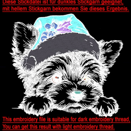 NEU Stickdatei Yorkshire Terrier Welpe Weihnachtsmütze 