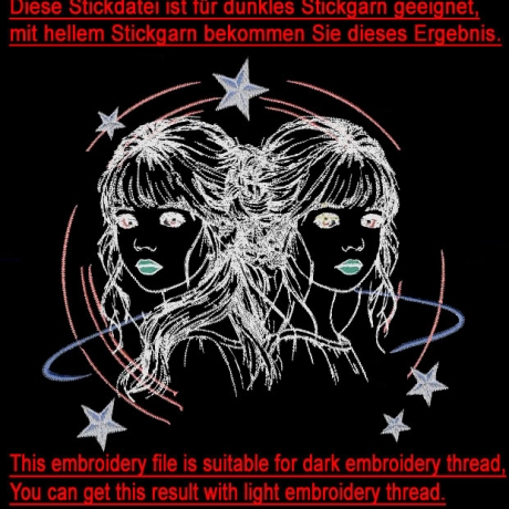 Neu Stickdatei Sternzeichen Zwilling realistisch Lunachild