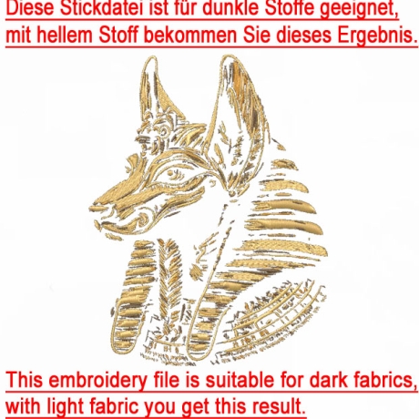 NEU Stickdatei Anubis ägyptischer Hund gold realistisch