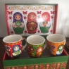 3 Matroschka-Keramik-Becher, handbemalt, 330 ml + 3 Beutel