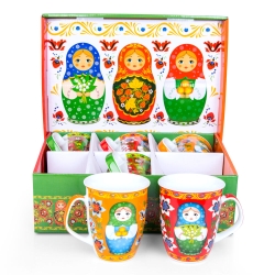 6 Matroschka-Becher im Display, Keramik, handbemalt, 330 ml