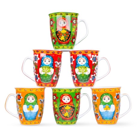 Präsent 3 Matroschka-Keramik-Becher, handbemalt + je 