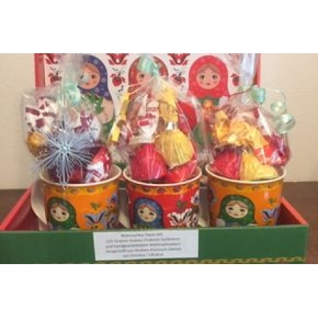 3 Matroschka-Keramik-Becher, handbemalt, 330 ml + 3 Beutel