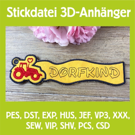 Stickdatei 3D-Anhänger DORFKIND, 3D-Stick, Lesezeichen