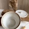 Handgemachte Keramik - getöpferte Vorratsdose mit Muster weiß