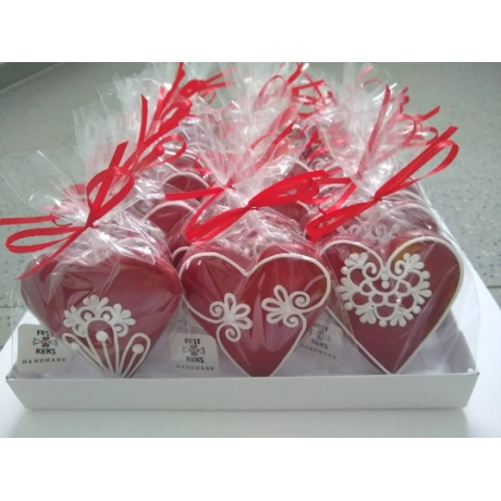 12*Lebkuchen-Herzchen mit Zuckerglasur-Dekoration 7 cm