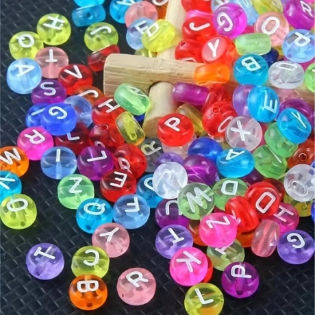 150 x Buchstaben Perlen Neonfarben ABC Motiv Perlen Rondell