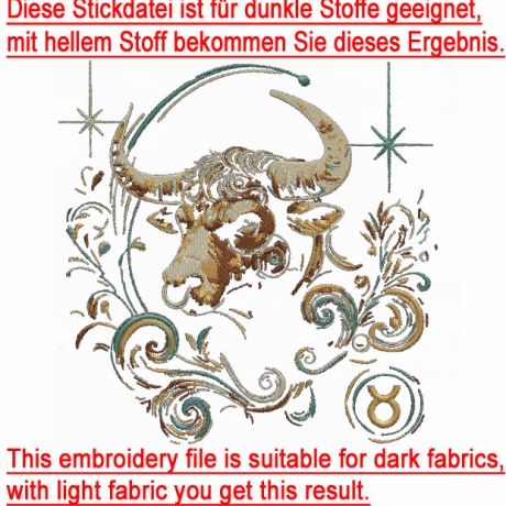 Neu Stickdatei Sternzeichen Stier LunaChild Zodiak