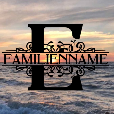 Aufkleber Monogramm E mit Familiennamen