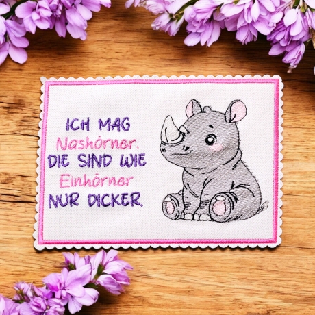 E0001 – Nashorn & Spruch – ab 10x10 cm 