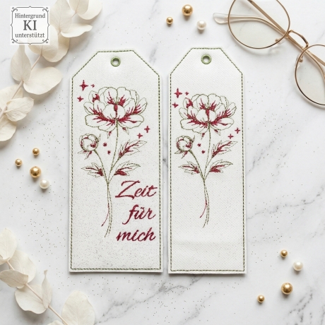 E0034 Stickdateien ITH Lesezeichen Pfingstrose – 3 Motive