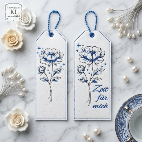 E0034 Stickdateien ITH Lesezeichen Pfingstrose – 3 Motive