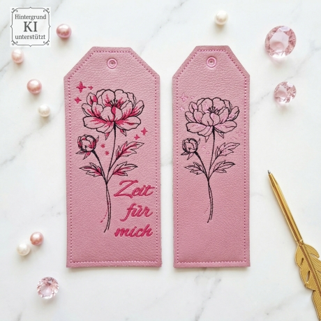 E0034 Stickdateien ITH Lesezeichen Pfingstrose – 3 Motive