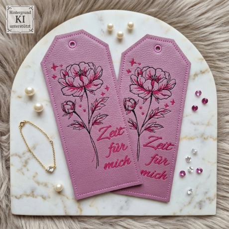 E0034 Stickdateien ITH Lesezeichen Pfingstrose – 3 Motive