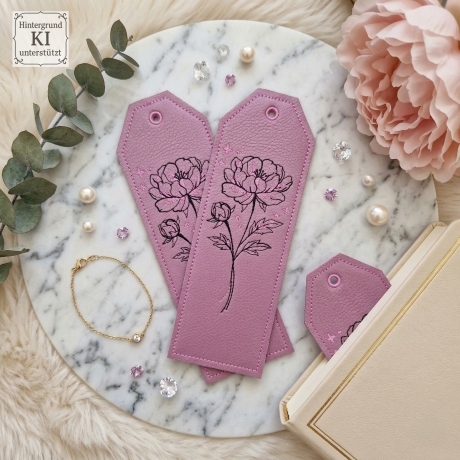 E0034 Stickdateien ITH Lesezeichen Pfingstrose – 3 Motive