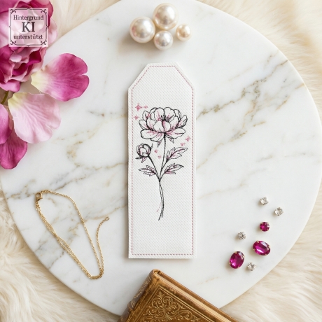 E0034 Stickdateien ITH Lesezeichen Pfingstrose – 3 Motive