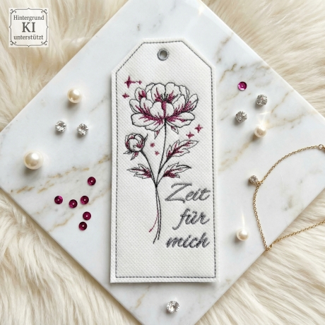 E0034 Stickdateien ITH Lesezeichen Pfingstrose – 3 Motive