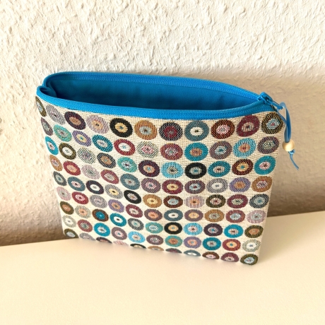 XL Schminktäschchen Kosmetik 22x18 cm Gobelin Jacquard Kreise