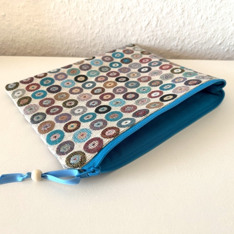 XL Schminktäschchen Kosmetik 22x18 cm Gobelin Jacquard Kreise