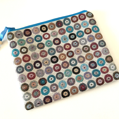 XL Schminktäschchen Kosmetik 22x18 cm Gobelin Jacquard Kreise