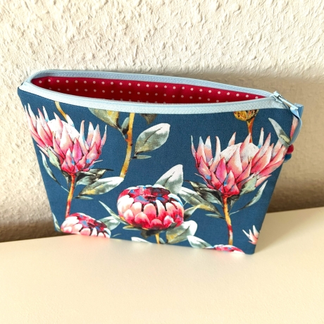 Schminktäschchen XL Kosmetik Etui 22x18cm petrol große Blumen