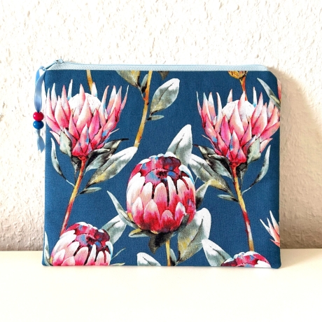 Schminktäschchen XL Kosmetik Etui 22x18cm petrol große Blumen