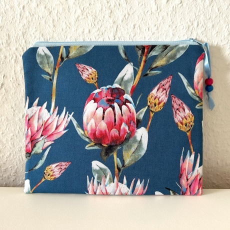 Schminktäschchen XL Kosmetik Etui 22x18cm petrol große Blumen
