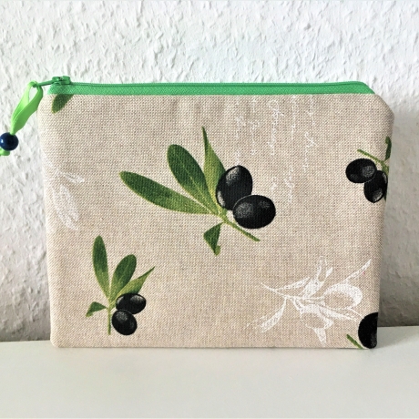 Schminktäschchen Etui blaue Olivenzweige