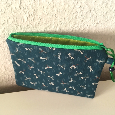 Schminktäschchen Etui Libellen Japanstoff petrol grün