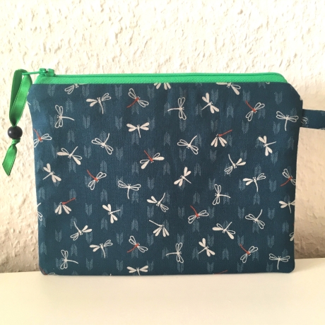 Schminktäschchen Etui Libellen Japanstoff petrol grün