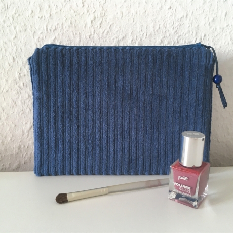 Schminktäschchen Etui aus Cord blaugrau