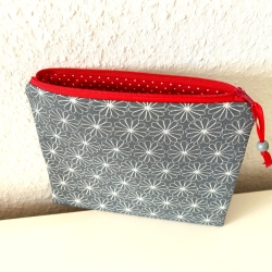 Schminktäschchen XL Kosmetik Etui 22x18 cm grau weiß rot