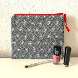 Schminktäschchen XL Kosmetik Etui 22x18 cm grau weiß rot