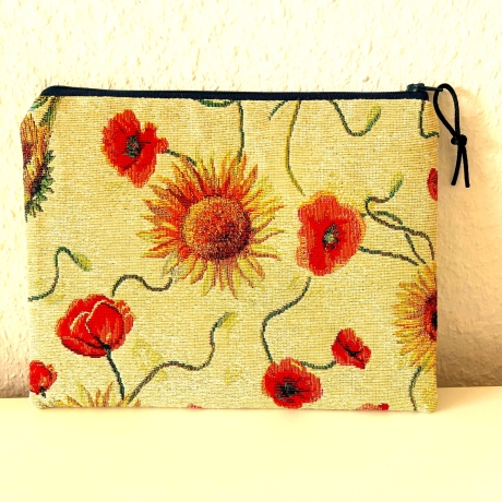 XL Schminktäschchen Kosmetik 22x18 cm fester Gobelin Sonnenblumen
