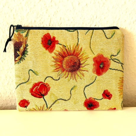 XL Schminktäschchen Kosmetik 22x18 cm fester Gobelin Sonnenblumen
