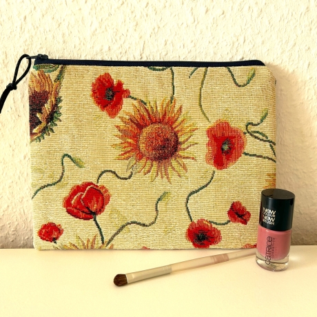 XL Schminktäschchen Kosmetik 22x18 cm fester Gobelin Sonnenblumen