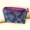 Flaches Schminktäschchen petrol violett Blümchen