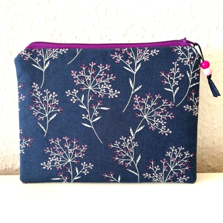 Flaches Schminktäschchen petrol violett Blümchen