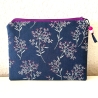 Flaches Schminktäschchen petrol violett Blümchen