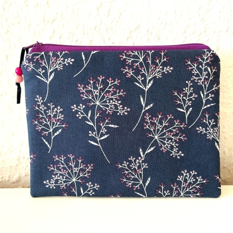 Flaches Schminktäschchen petrol violett Blümchen