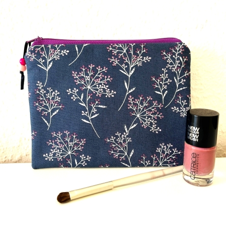 Flaches Schminktäschchen petrol violett Blümchen