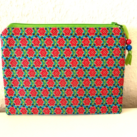 Schminktäschchen Etui Blumen rot grün 19,5x14 cm