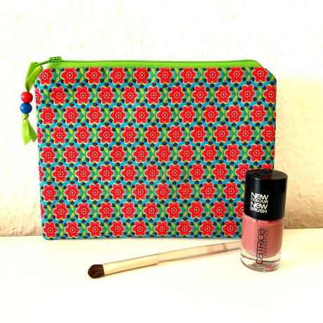 Schminktäschchen Etui Blumen rot grün 19,5x14 cm
