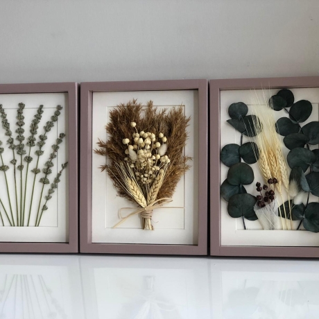 Bilderrahmen mit dekorierten Pampasgras Trockenblumen 3èr Set