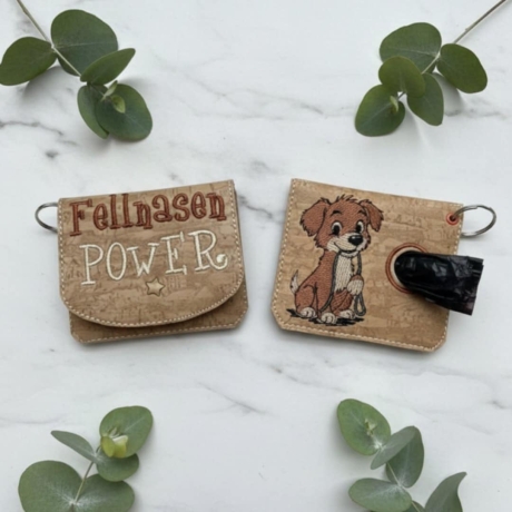 ED0028– Stickdateien Wuffis ITH-Kacki-Beutel - ab 13x18 Rahmen