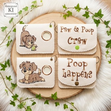 ED0036– Stickdateien Wuffis ITH-Kacki-Beutel 2 - ab 13x18 Rahmen