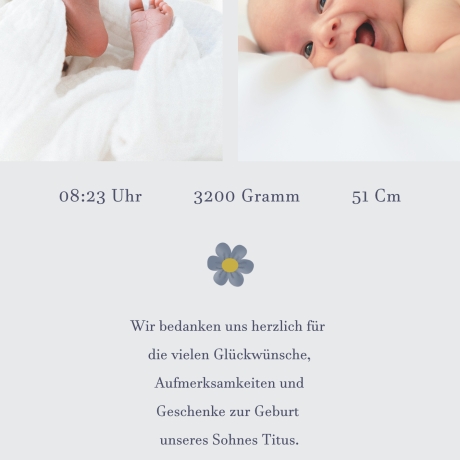 100 Dankeskarten Geburt Blütenblau