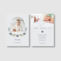 100 Dankeskarten Geburt Blütenblau